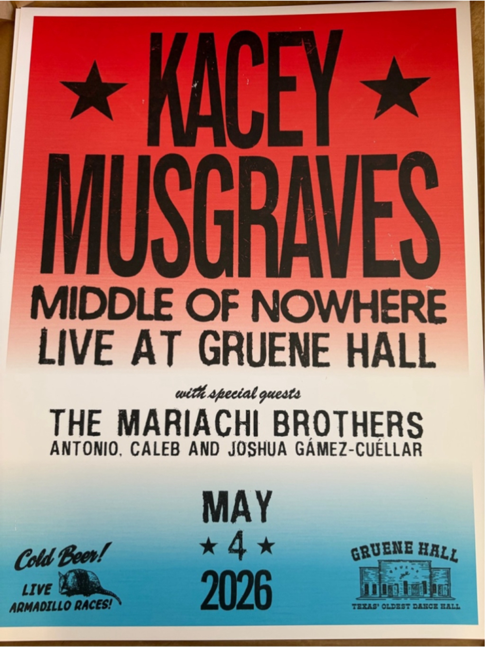 Kacey Musgraves 'Middle of Nowhere' May 4 Poster | Mint Condition | Original